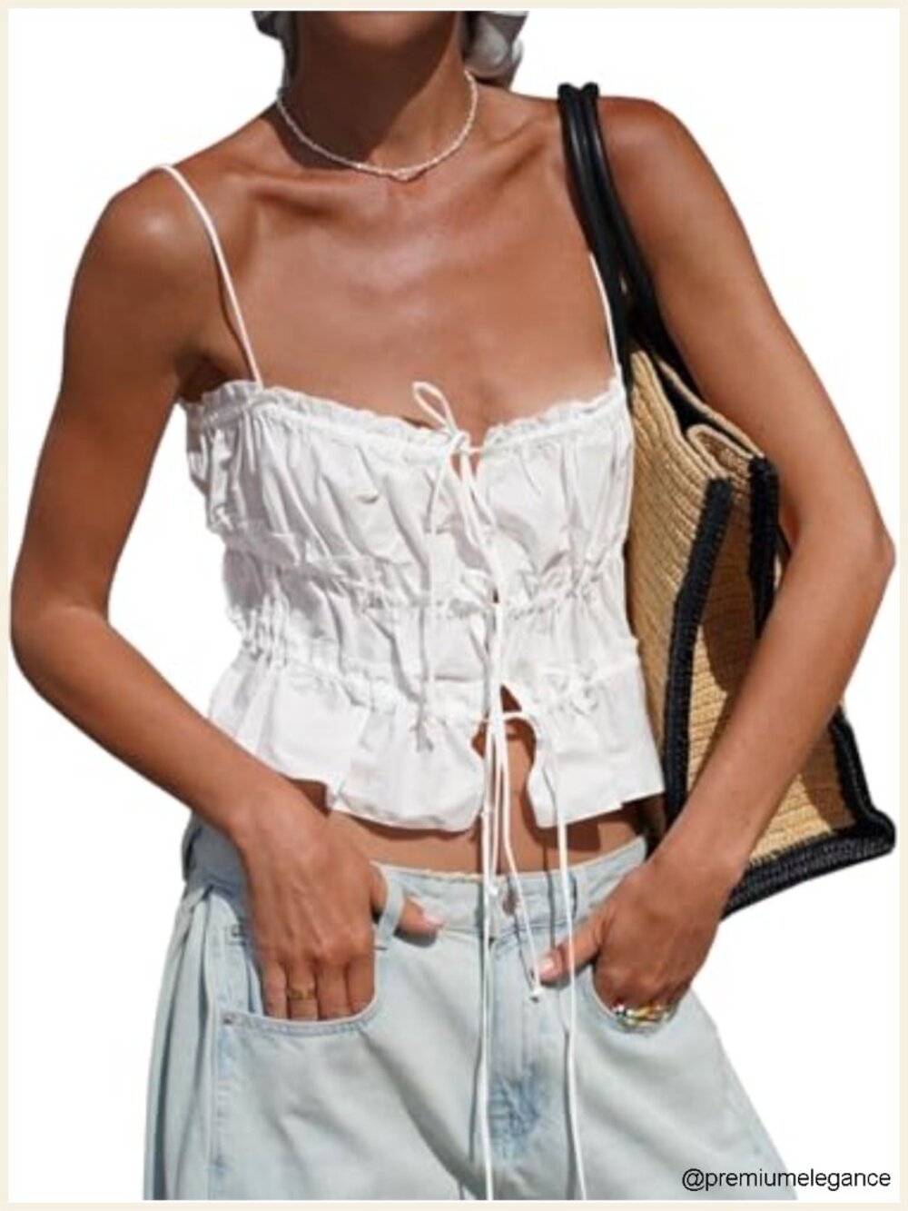 Women's Tie Front Crop Top Spaghetti Strap Camisole Cotton